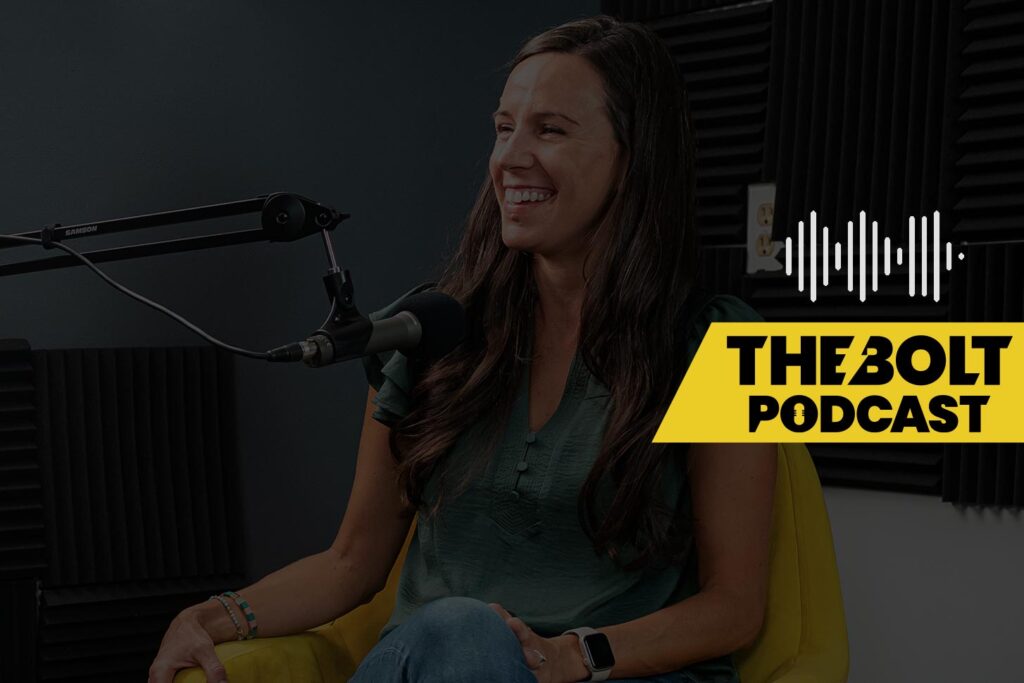 Christine Hockman recording in The BOLT podcast studio