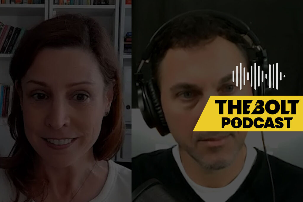 Dr. Laura Aldape & Todd Bertsch recording a podcast episode remotely
