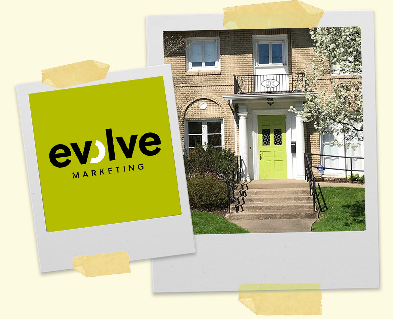 Evolve Marketing logo and building